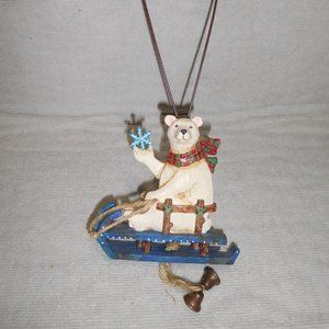 Adorable Sledding Polar Bear Doorknob Hanger